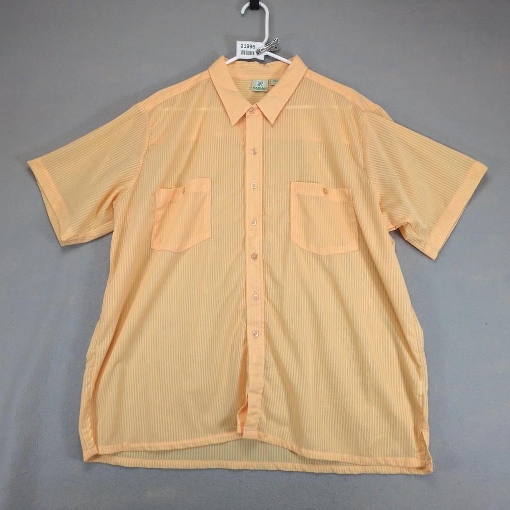 Vintage 80s-90s Haband Orange‎ Textured Button Front Shirt Mens XL Dual Pocket